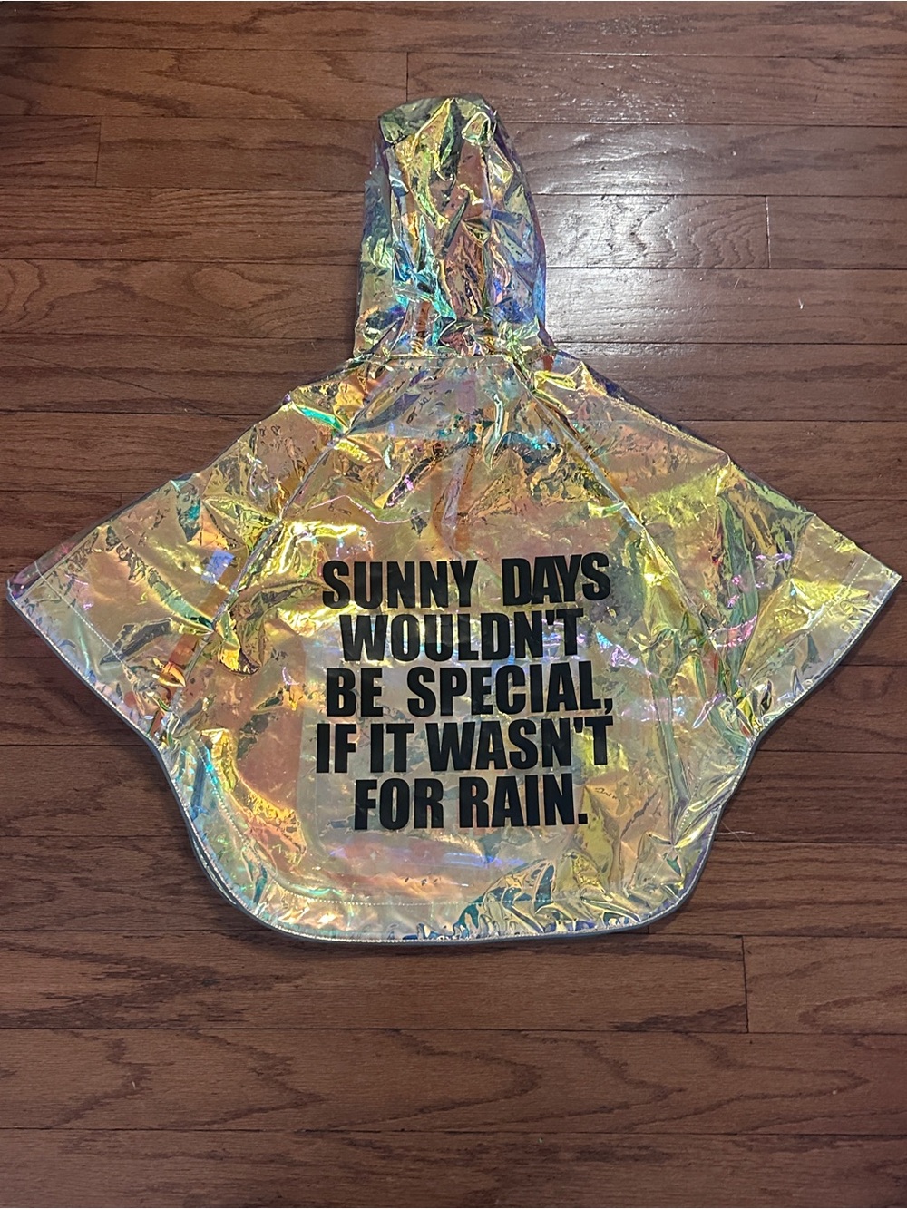 Iridescent Yellow Kids Hooded Rain Poncho with Bold Slogan